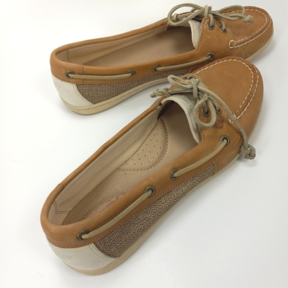 SPERRY Top-Sider Angelfish Signature Boat Shoes in Linen/Oat Like New 9W